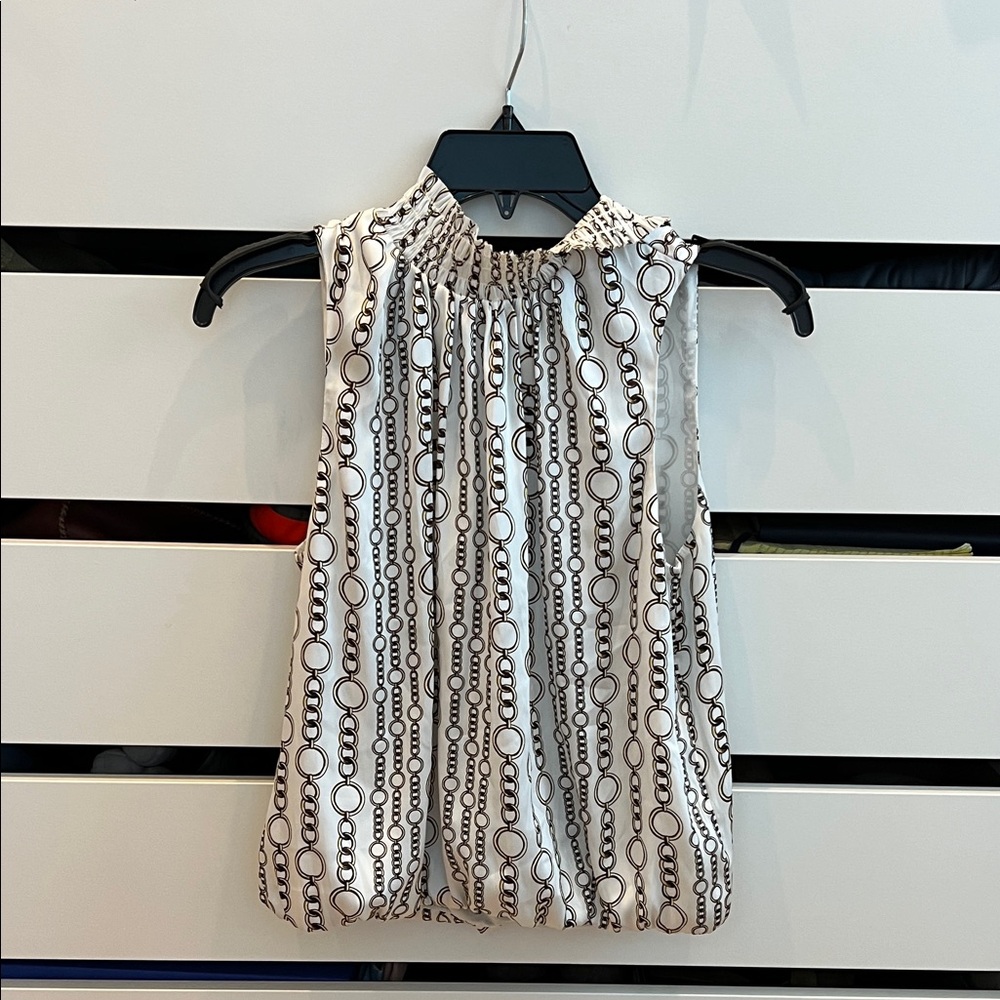 Banana Republic White and Black Geometric Blouse